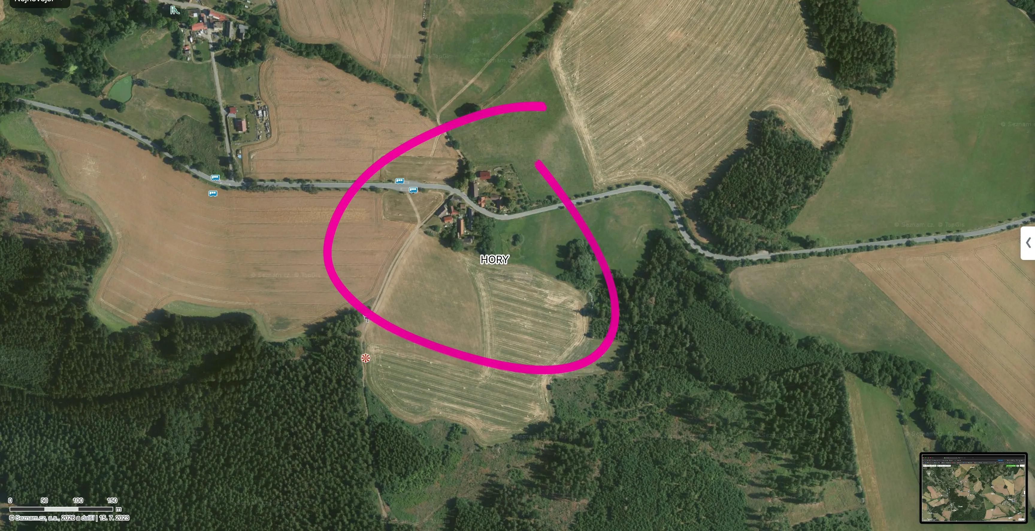 Detail okolí domu na mapě